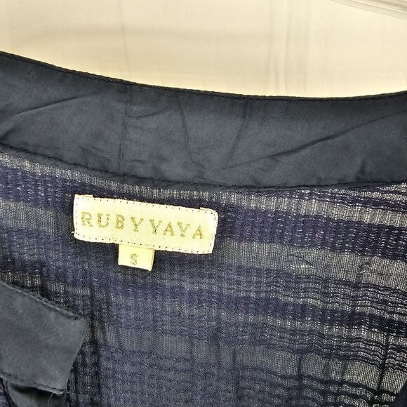 Ruby Yaya Navy Purple Striped Gauze Top Blouse Women's  Size Small - Picture 5 of 6